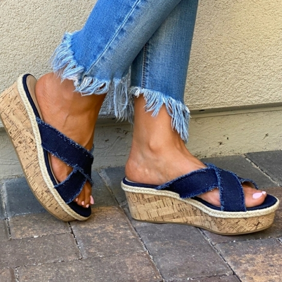 Anthropologie Shoes - Anthropologie Pelle Moda Denim Freyed Cork Platform Sandals Size 6.5